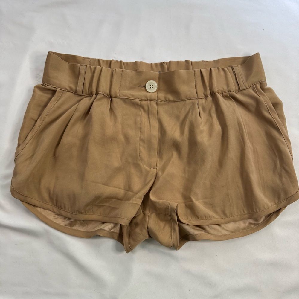 Emerson Thorpe Brown Silk Shorts Pockets Elastic Waist Women Size XS Neutral